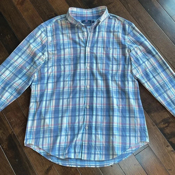 Vineyard Vines Performance Classic Fit Tucker shirt Light Blue plaid Men’s L - Picture 1 of 10